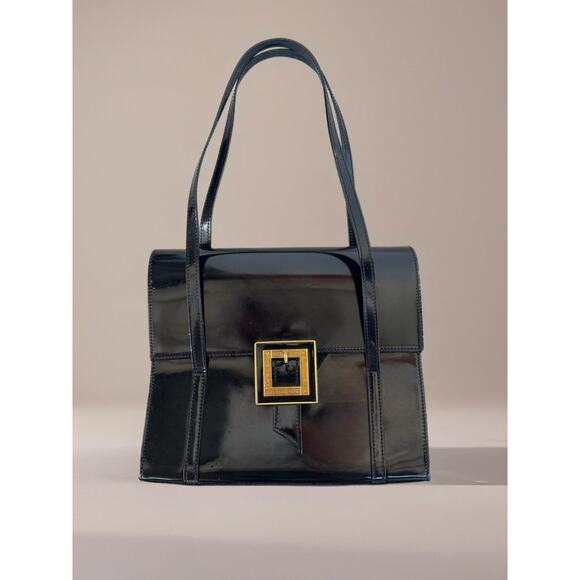 Authentic Givenchy Black Patent Leather Shoulder Bag Gold Buckle 90s 00s Y2K - Picture 1 of 16